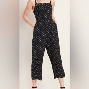 Old Navy Black White Polka Dot Rayon Midi Jumpsuit
